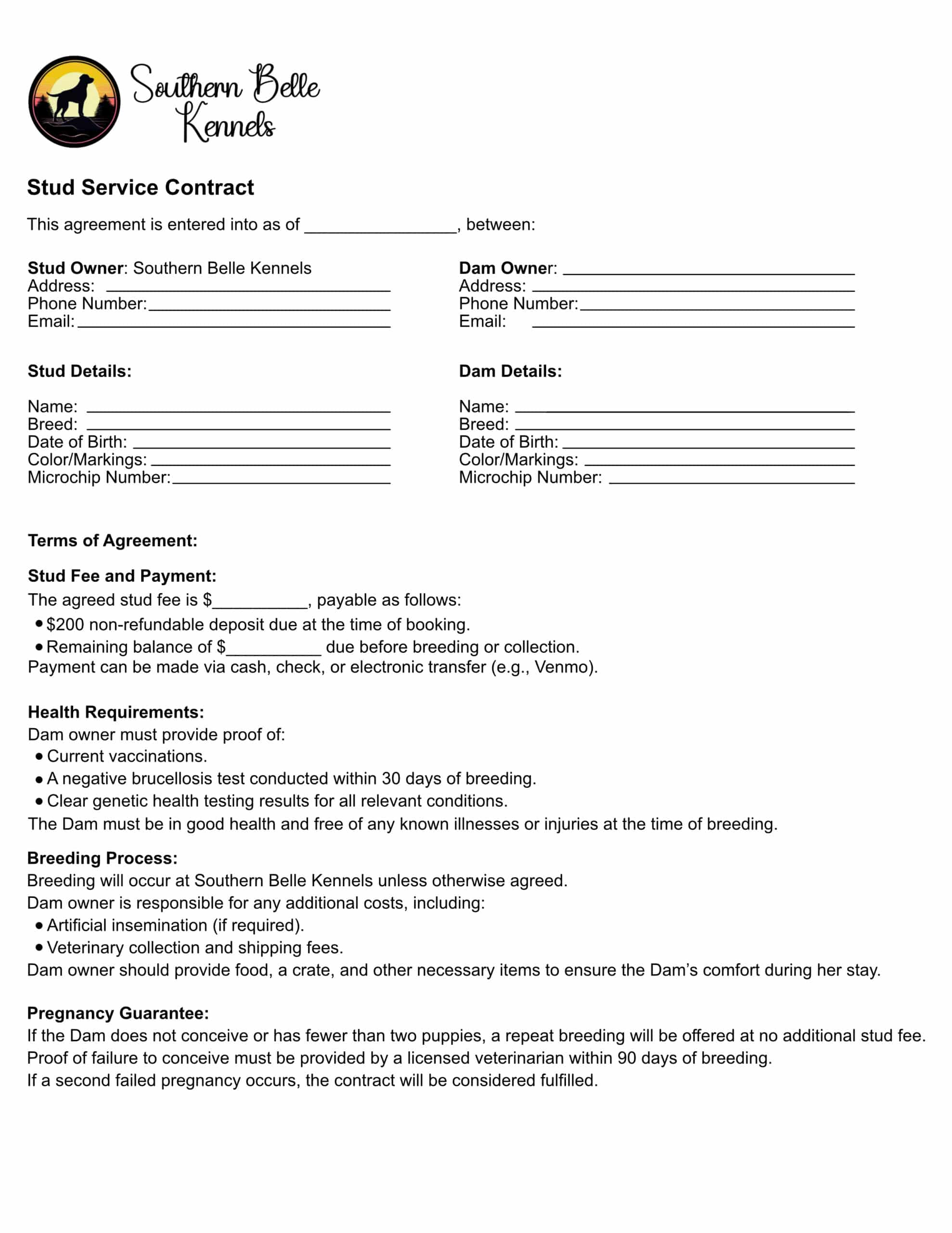 Stud service contract